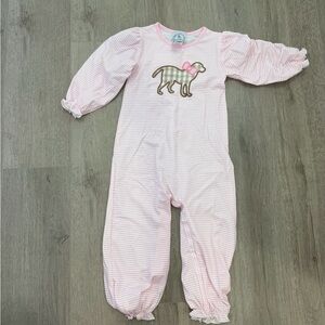 Charming Pink Striped Kids Footie with Dog Design